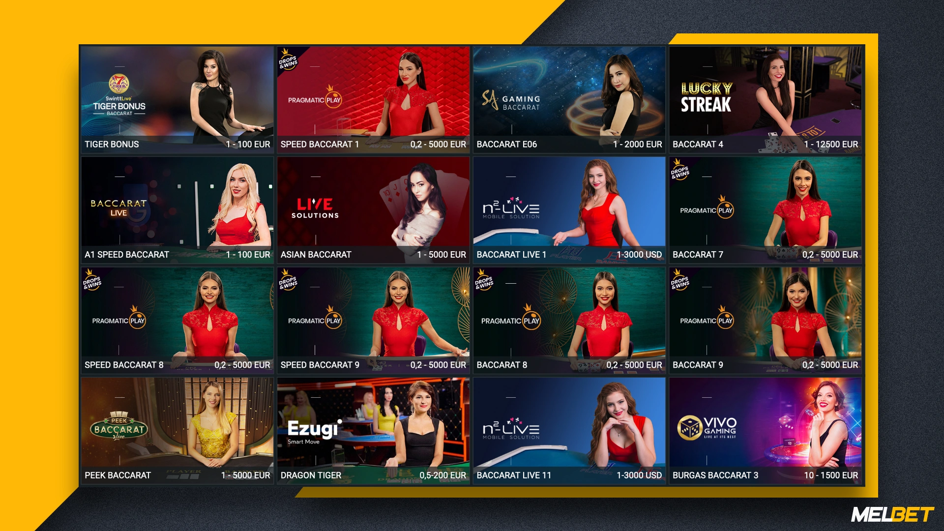 Baccarat game at Melbet live casino