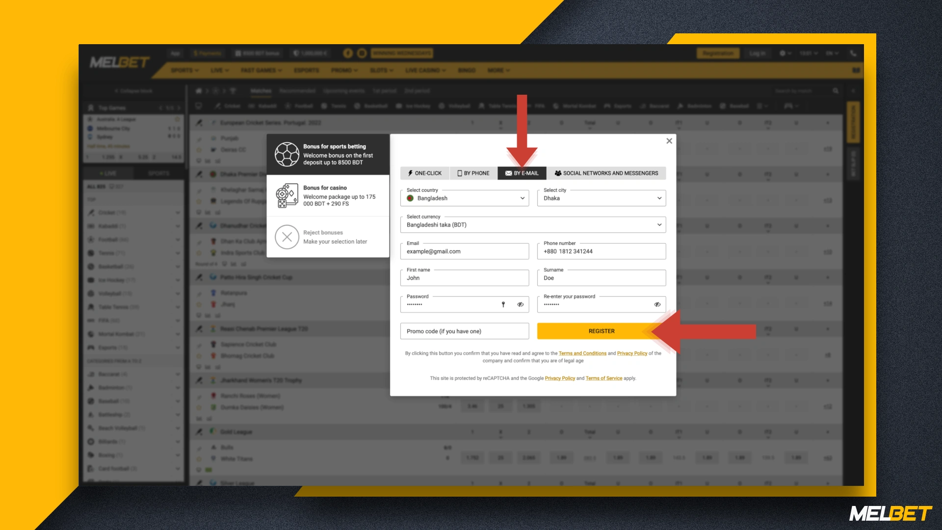 Melbet also provides a classic registration option using email