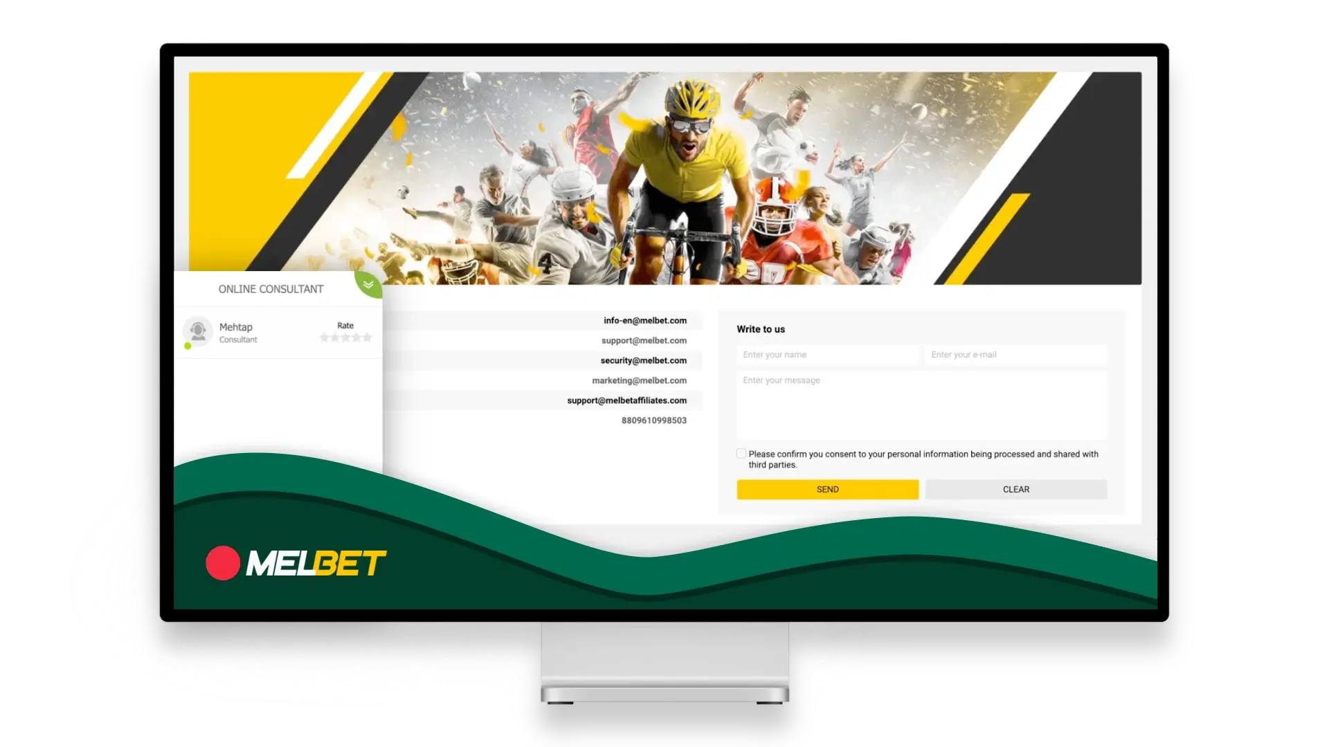 Melbet Bangladesh page with contacts methods