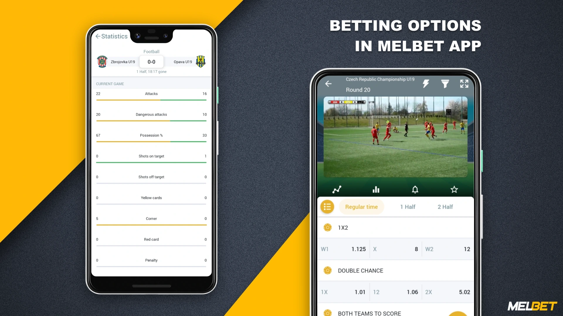In addition to a wide range of betting options in the Melbet app, other useful functions are also available to the user, including match statistics, online broadcasting and more