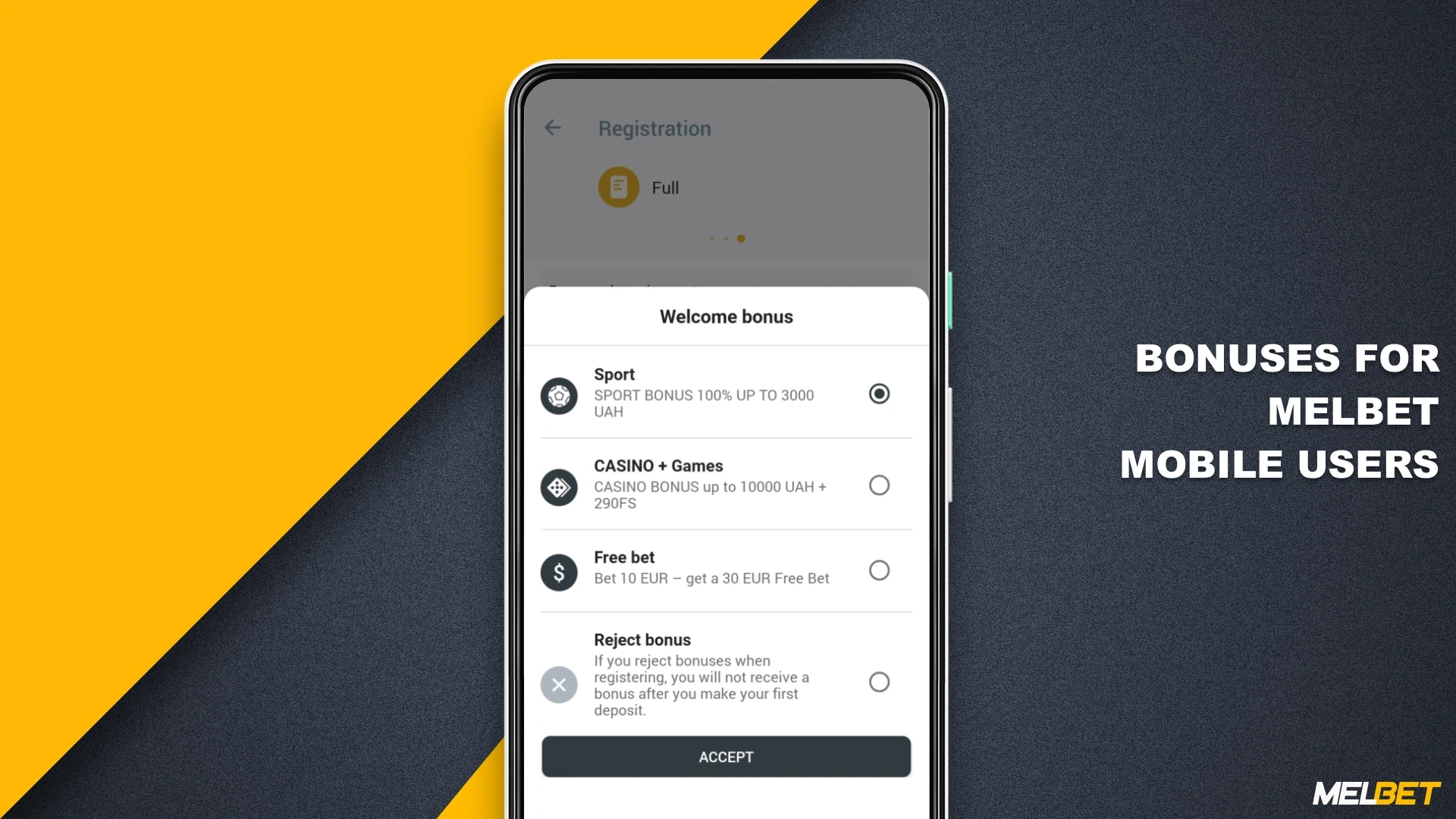 Bonuses in the Melbet mobile app are available both at the registration stage and after